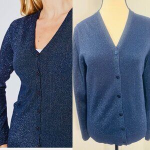 Tabi  Women's Navy Blue Metallic Button Front Cardigan Long Sleeves Top Size S/p